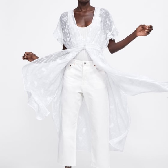 Zara Tops - Zara sheer embroidered long duster blouse S